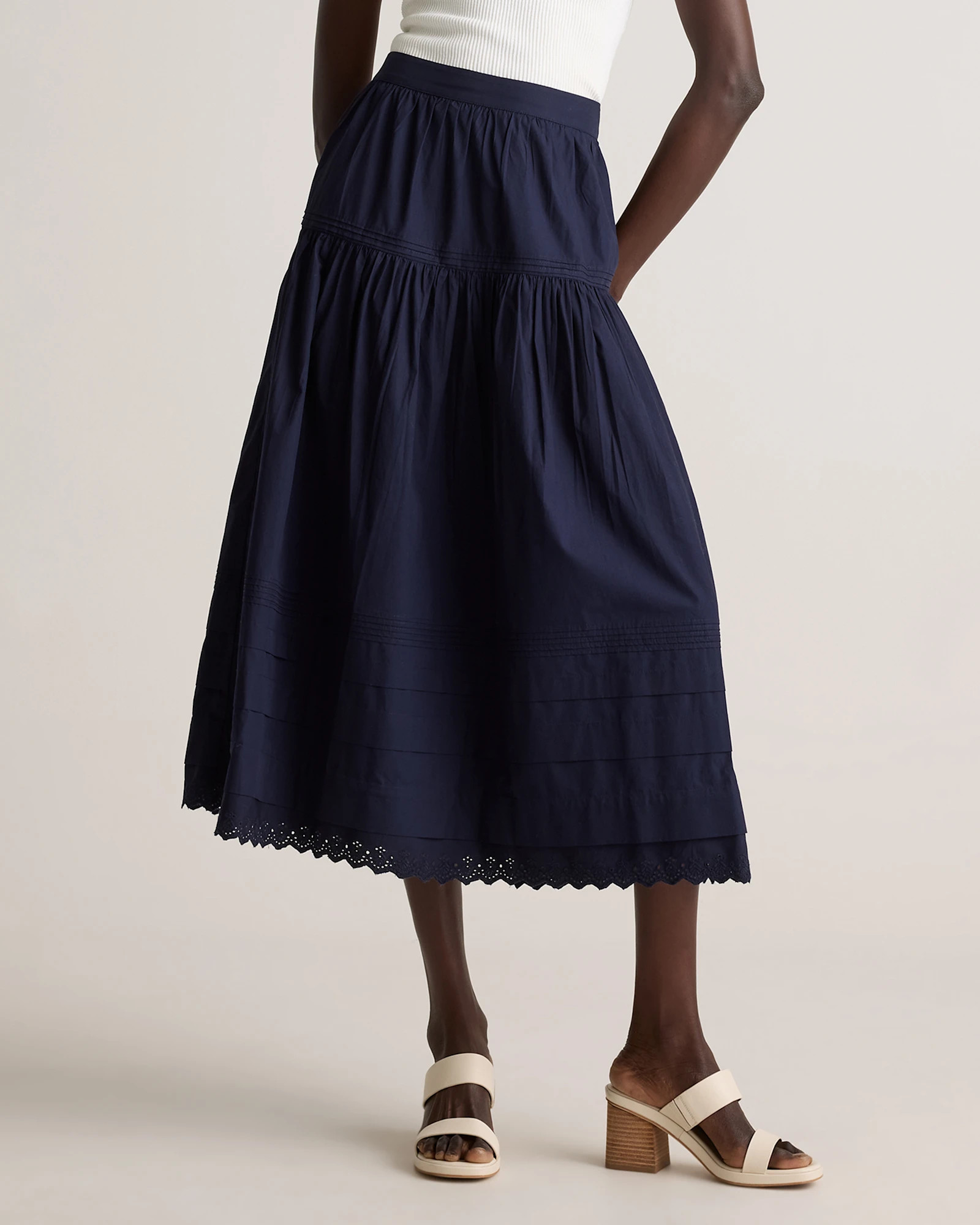 Organic Textured Cotton Pintuck Maxi Skirt in Navy | Quince