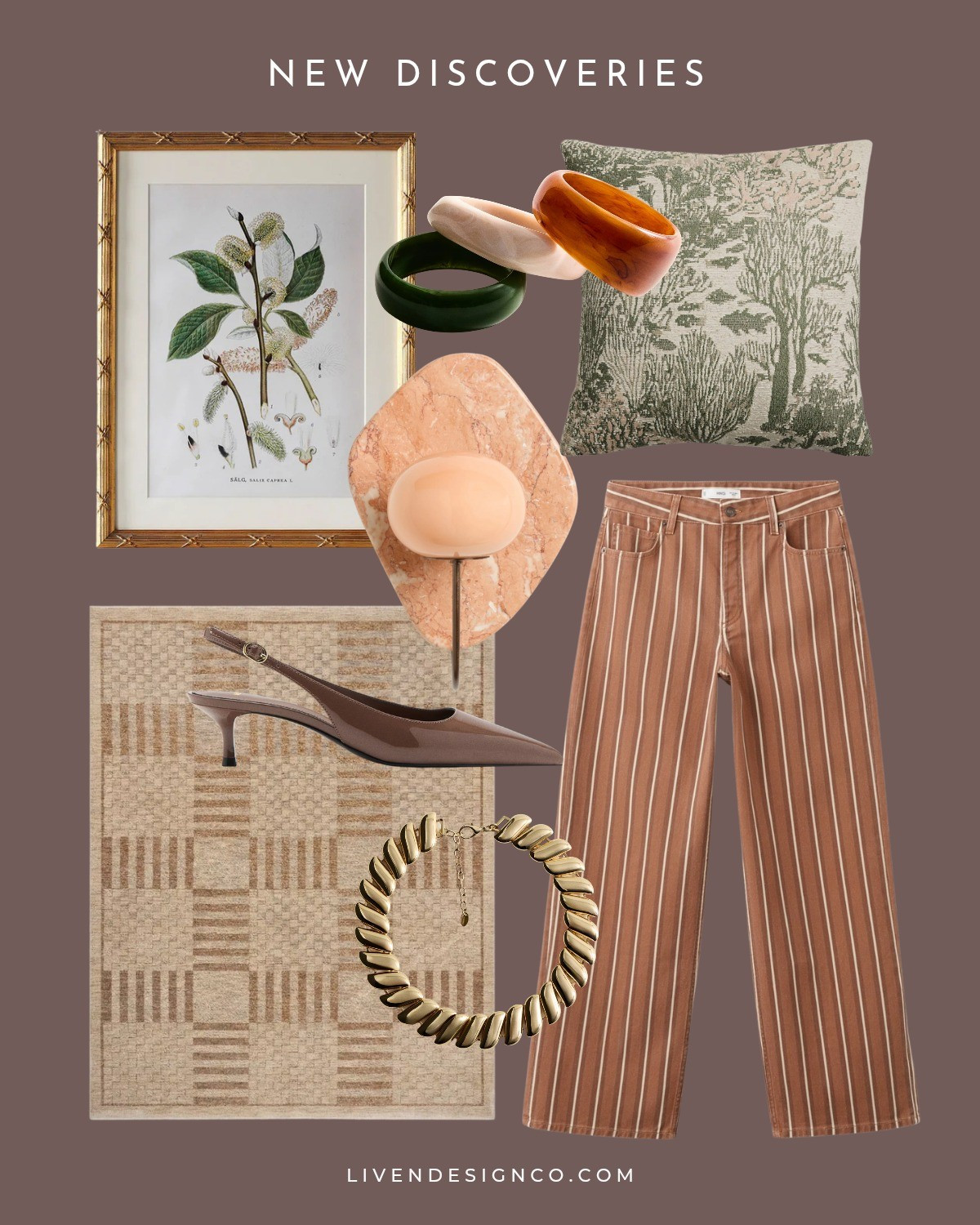 New discoveries. Mango striped denim jeans. Brown striped denim. Resin bracelets. Sconce. Botanical art. Neutral rug. Geometric rug. Throw pilllow. Jacquard pillow. Gold statement necklace 

#LTKSeasonal #LTKHome #LTKSaleAlert