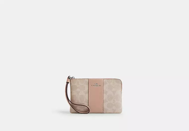 Corner Zip Wristlet In Signature Canvas With Stripe | Coach Outlet US