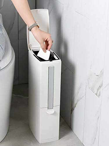 Cq acrylic Slim Plastic Trash Can 1.3 Gallon, Trash can with Toilet Brush Holder, 5 Liter Garbage... | Amazon (US)
