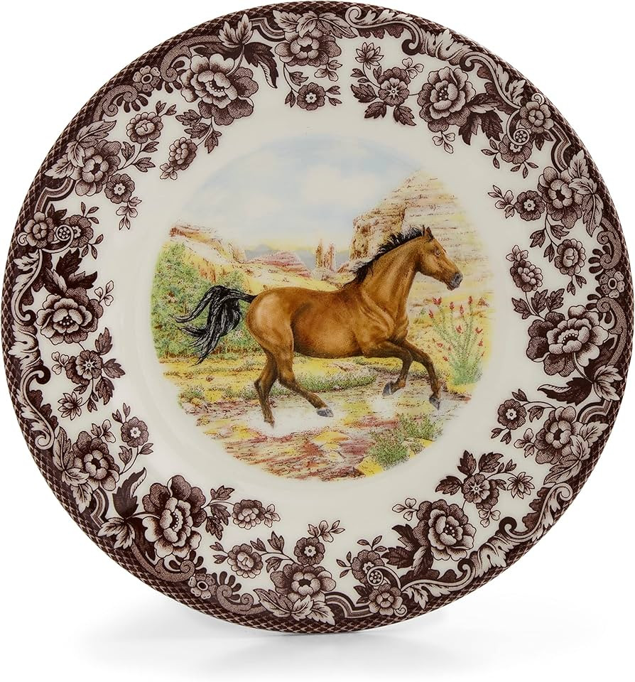 Spode Woodland American Quarter Horse Salad Plate - 8 Inch Fine Earthenware with British Flowers ... | Amazon (US)
