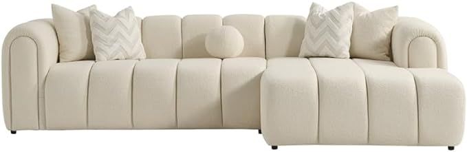 Columbus Mid Century Living Room Puffy Sectional Fabric Sofa in Ivory Boucle | Amazon (US)