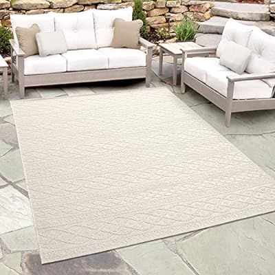 Orian Rugs Jersey Home Indoor/Outdoor Organic Cable Knit Sweater Area Rug, 7'7" x 10'10", Ivory | Amazon (US)