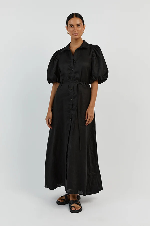 RAE BLACK LINEN SHIRT MIDI DRESS | DISSH