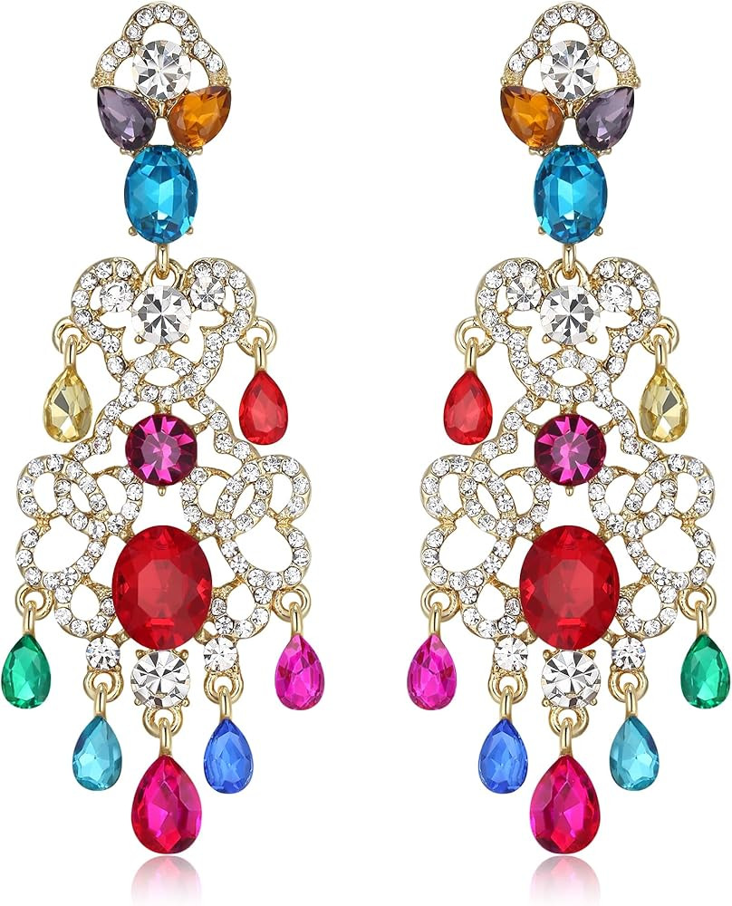 EleQueen Wedding Vintage Crystal Drop Chandelier Dangle Earrings for Women, Dainty Hollow Jewelry... | Amazon (US)