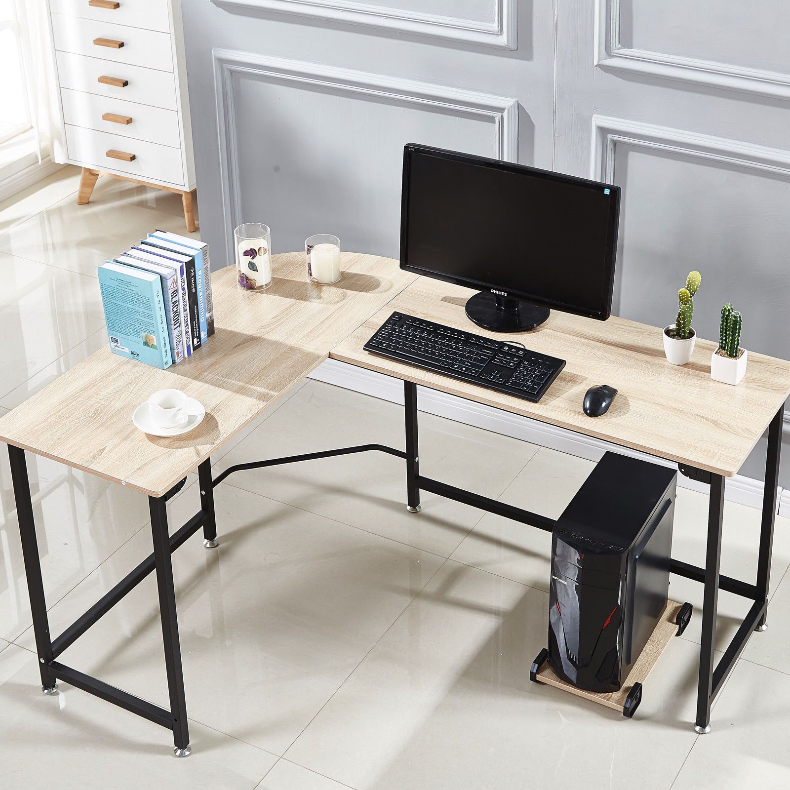 L-Shape Corner Computer Desk PC Wood Steel Laptop Table Workstation Home Office | Walmart (US)