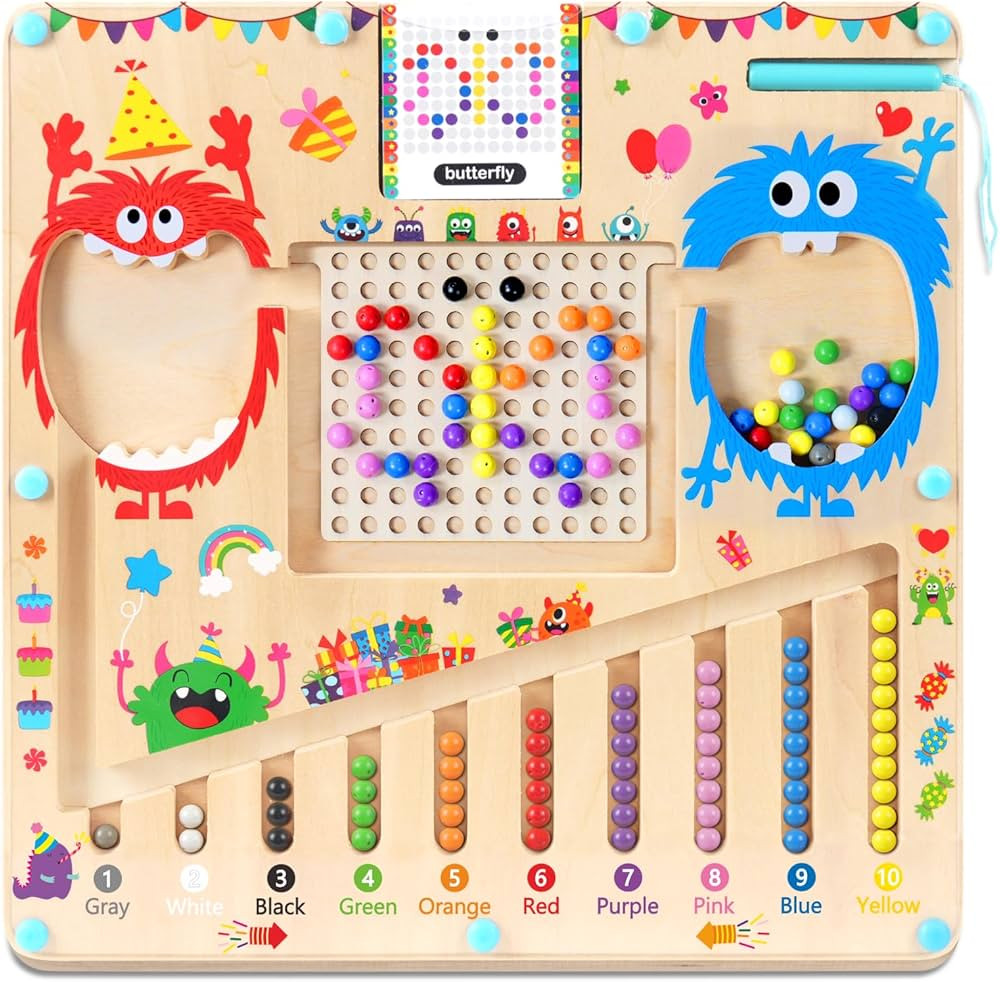 Magnetic Color and Number Maze - 2 in 1 Wooden Montessori Toys for 3+ Year Old, Magnetic Drawing ... | Amazon (US)