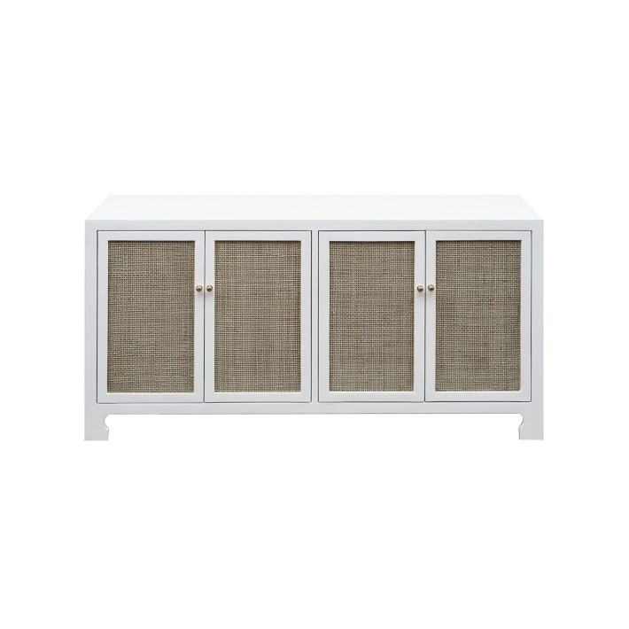 Rayne Media Console, 58, Wood/Cane, Ivory | Williams-Sonoma