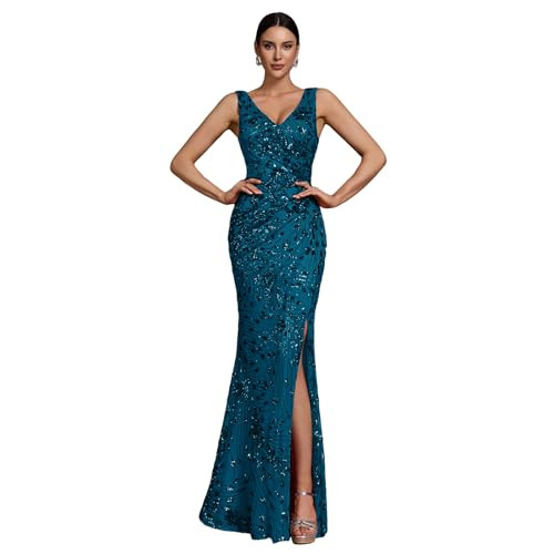 Elegant Long Sequin Formal Dress V-Neck Slit Design, Fitted Mermaid Glamorous | Amazon (US)