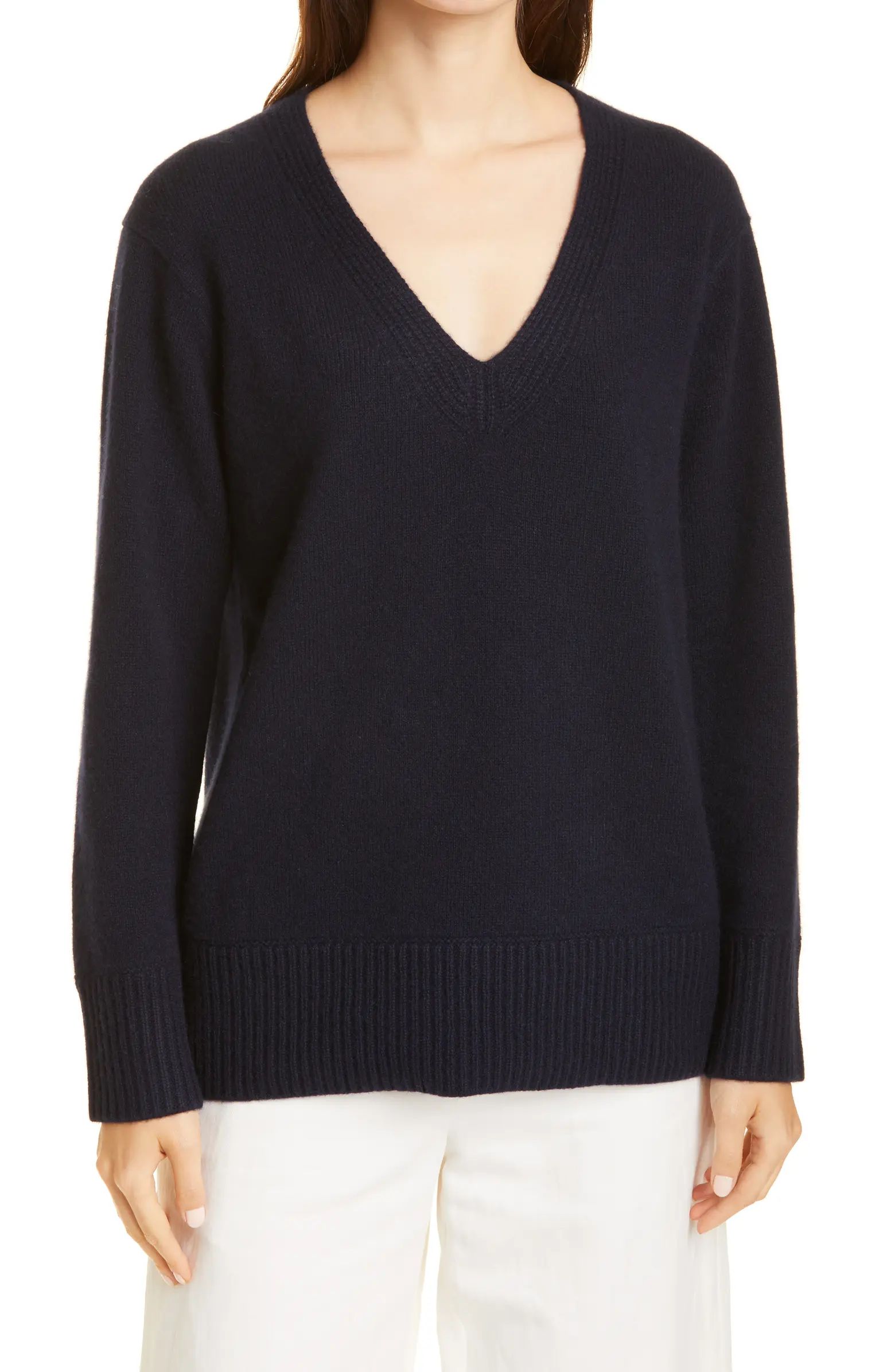 Ribbed V-Neck Cashmere Tunic Sweater | Nordstrom