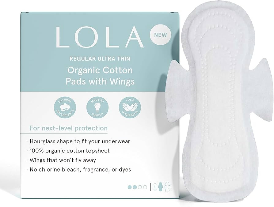 LOLA Organic Cotton Pads, 60 Count - Ultra Thin Pad with Wings, Cotton Organic Pads for Women, HS... | Amazon (US)