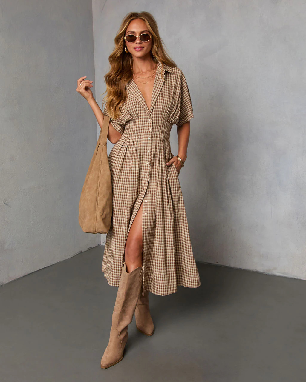 Backroad Blues Gingham Midi Shirt Dress | VICI