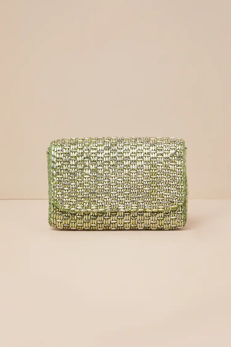 Stunning Glow Gold and Green Beaded Rectangular Mini Clutch | Lulus