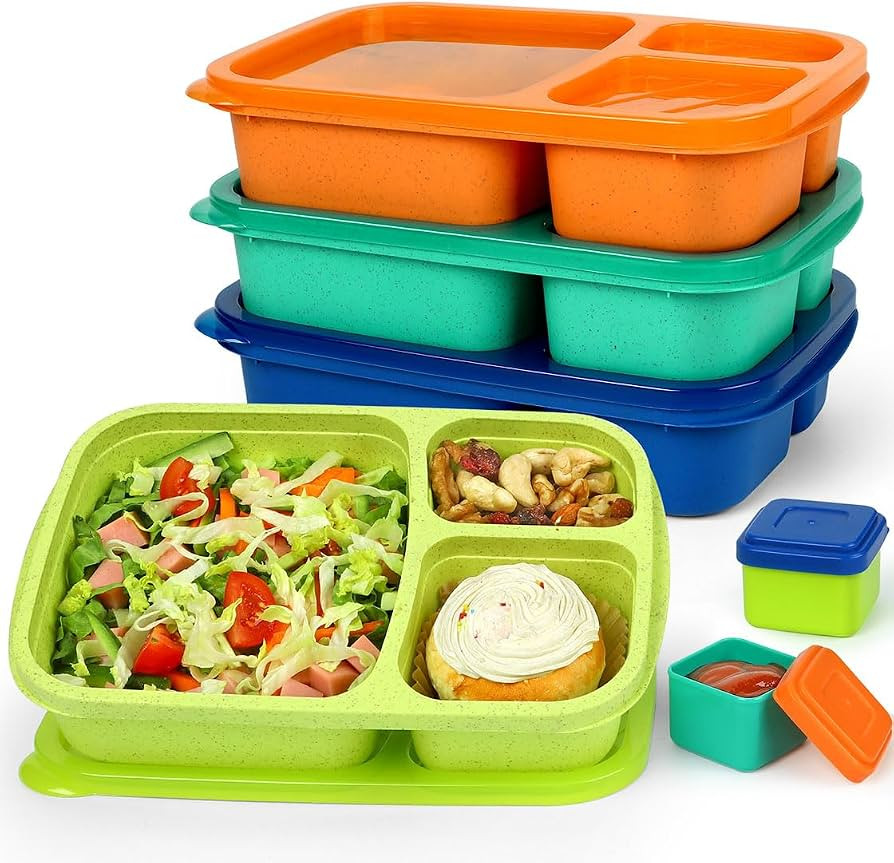 Caperci Bento Lunch Box Containers for Adults & Kids - 3-Compartment Reusable Meal Prep Container... | Amazon (US)