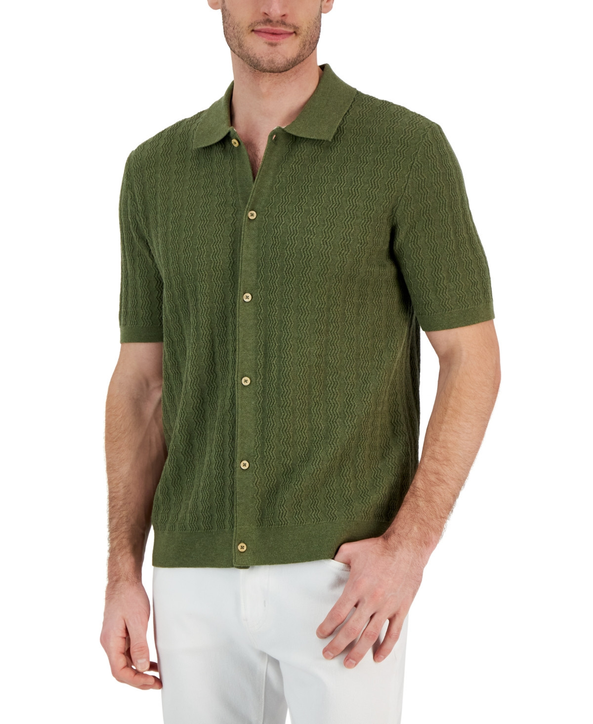 Alfani Men's Button-Up Textured Short-Sleeve Polo Shirt, Created for Macy's | Macys (US)