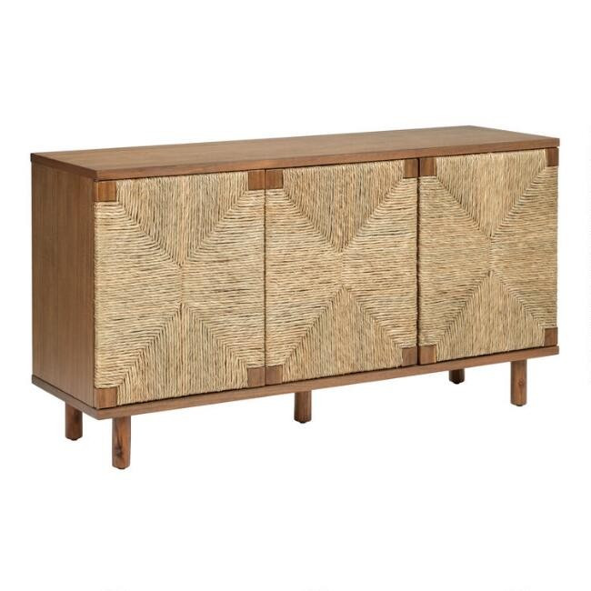 Vintage Acorn Wood and Woven Seagrass Cortez Buffet | World Market