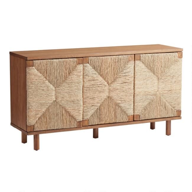 Vintage Acorn and Woven Seagrass Cortez Buffet | World Market