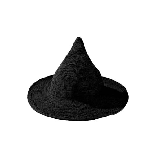 CHICWISH Women Black Witch Knitted Crochet Hats for Halloween Party Masquerade Cosplay Wide Brim Spire Cap | Amazon (US)