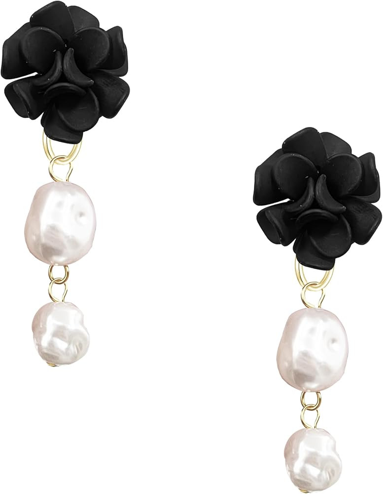 Handmade Bohemian Flower Pearl Dangle Earrings for Women Acrylic Resin Tiered Petal Drop Earrings... | Amazon (US)