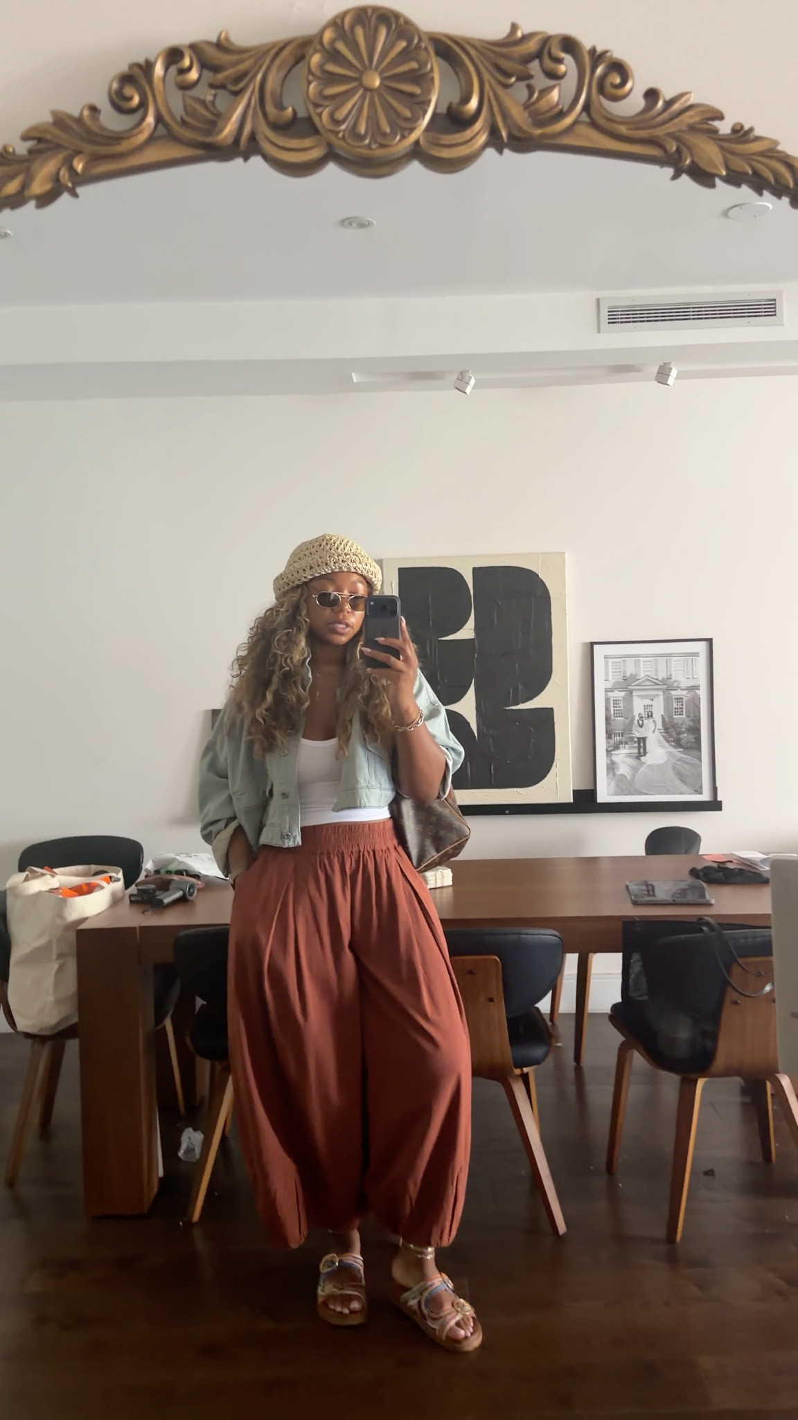 Love this look!! Hat is a perfect size for big heads. Small jacket small tank and large pants  