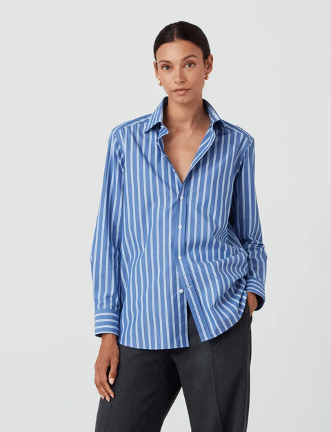 The Boyfriend: Fine Poplin, Blue Multi Stripe | With Nothing Underneath