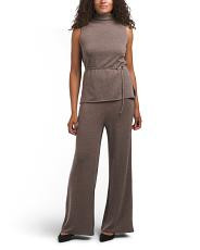 2Pc Petite Belted Top And Pull On Pants Set For Women, Spandex/Polyester/Gold | TJ Maxx