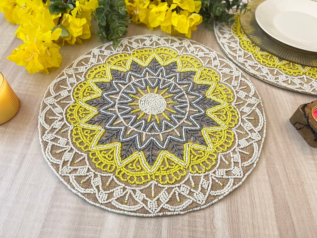 Set of 6, Handmade Beaded Placemat, Tablemat, 14 Inch, Bead Charger Placemats - Etsy | Etsy (US)