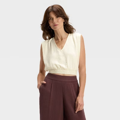 Women's Modern Gauze V-Neck Blouse - A New Day™ Cream M | Target