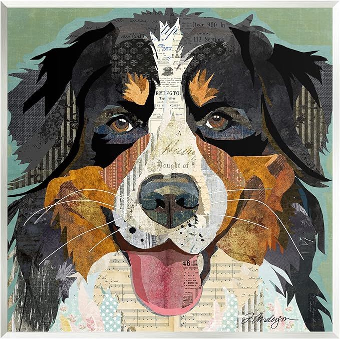 Stupell Industries Bernese Mountain Dog Portrait Layered Ephemera Collage Wood Wall Art, Design B... | Amazon (US)