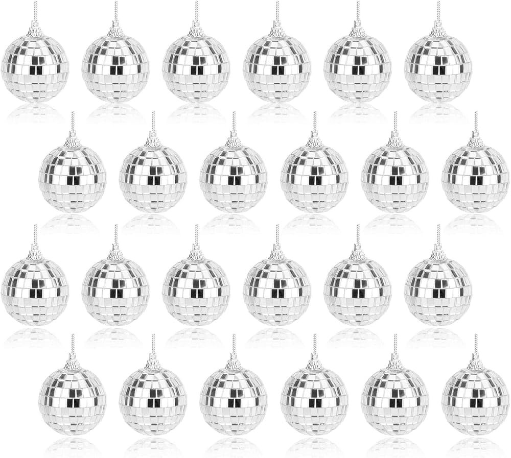 24 Pcs Silver Disco Mirror Ball for Party Decoration, Christmas Tree Wedding Birthday Party Ornam... | Amazon (US)