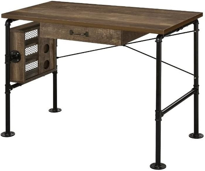 Benjara Writing Desk with Industrial Style and 3 Tier Sleek Side Shelves, Brown | Amazon (US)