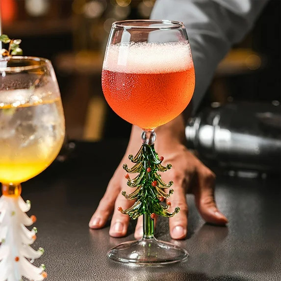 Crystal Christmas Holiday Tree Stemmed Wine Glass, Green Christmas Tree Wine Glasses Stem Design,... | Walmart (US)