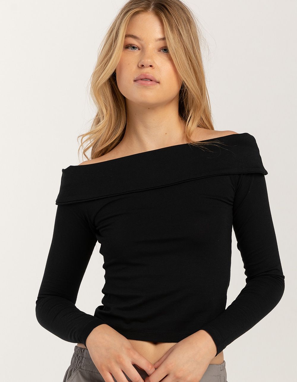 FULL TILT Fold Over Off The Shoulder Womens Long Sleeve Top | Tillys