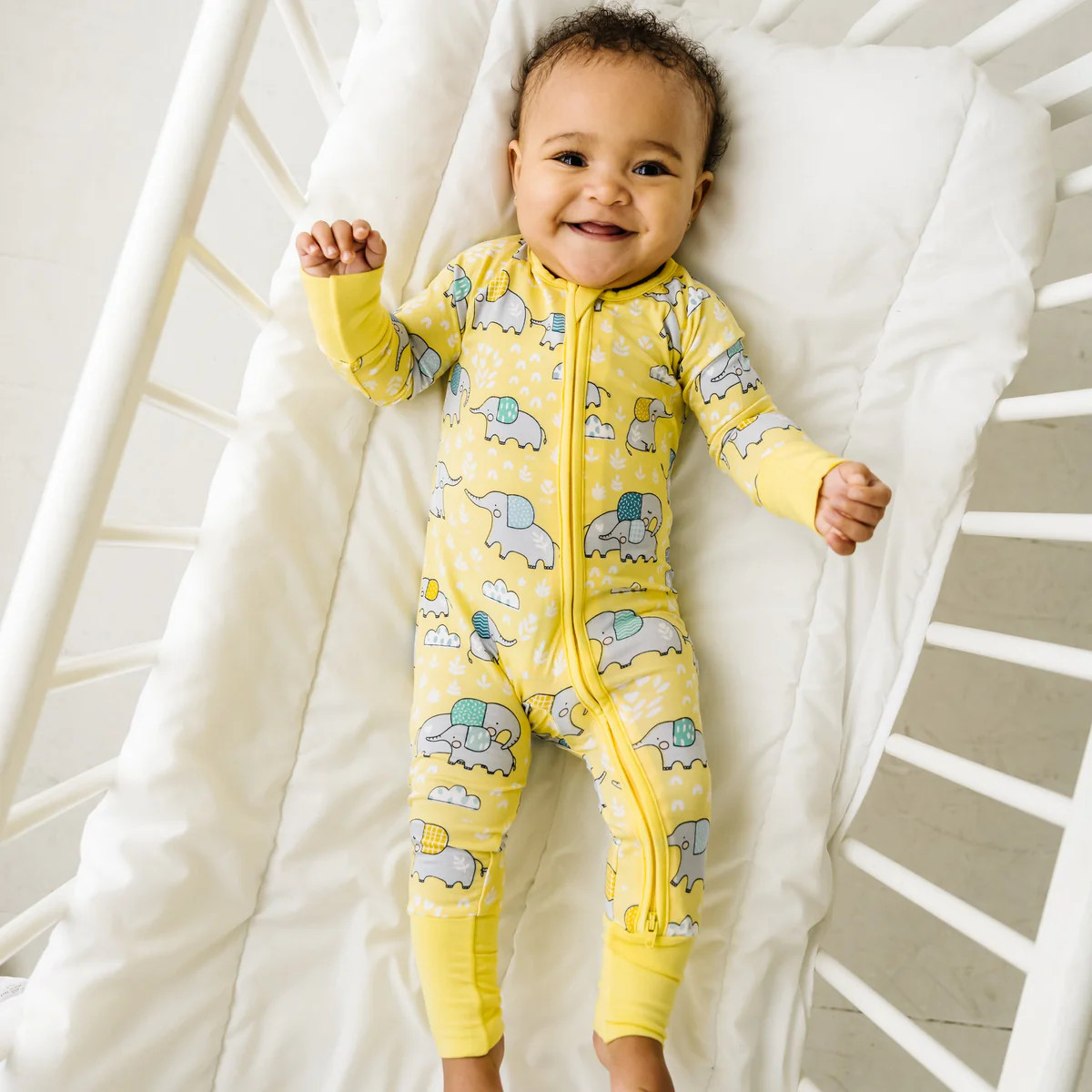 Yellow Elephant Snuggles Bamboo Viscose Zippy | Little Sleepies