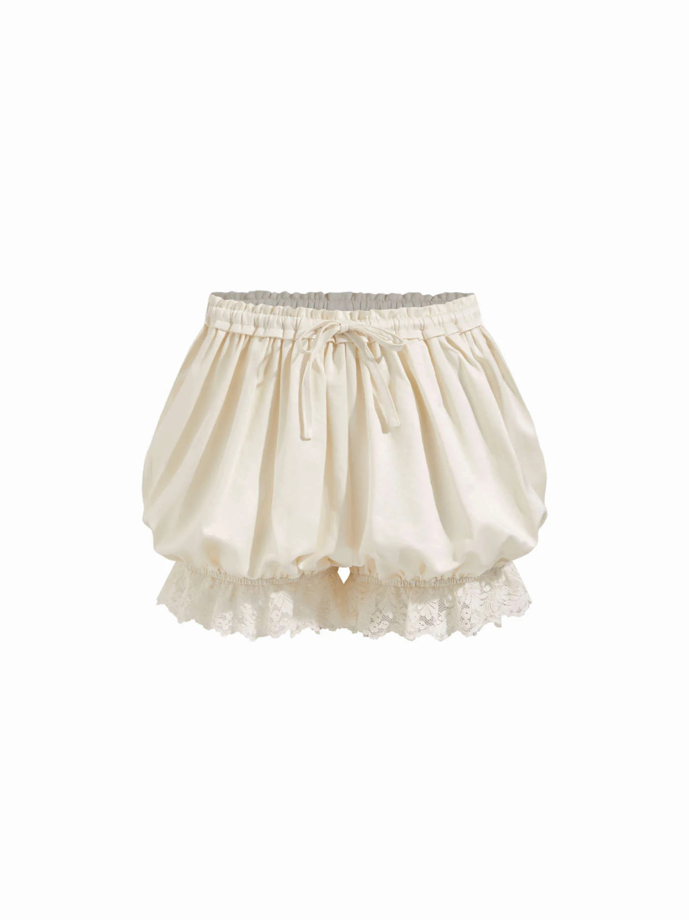 Woven Lace Trim Bubble Hem Mid Rise Bloomer Shorts For Home Bedroom | Cider