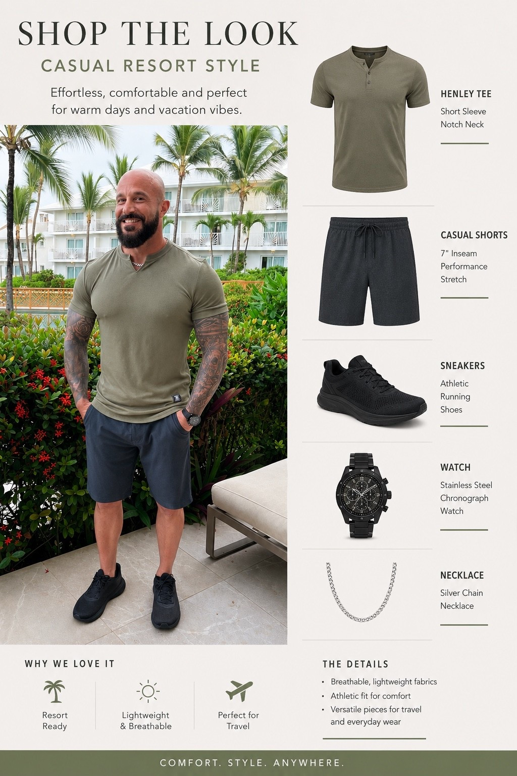 Resort Ready: His Vacation Style Edit ☀️🌴


Vacation style doesn’t have to be complicated. This look is equal parts comfortable, polished, and ready for anything—from resort dinners to exploring the island.

I’ve linked similar pieces to recreate the look:
🤍 Olive performance tee
🖤 Everyday shorts
👟 Black lifestyle sneakers
⌚ Minimal black watch
🔗 Silver chain necklace

Everything is versatile enough to wear long after vacation. Shop the full men’s edit on my LTK! 🌴✨#MensStyle #VacationStyle #ResortWear #TravelStyle

#LTKMens