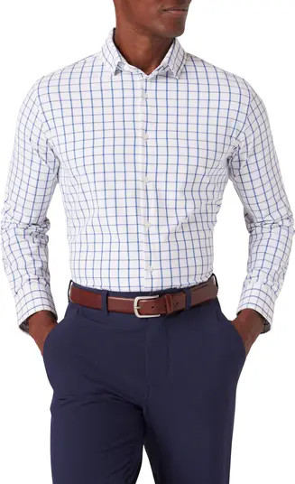 Leeward Trim Fit Windowpane Performance Button-Up Shirt | Nordstrom