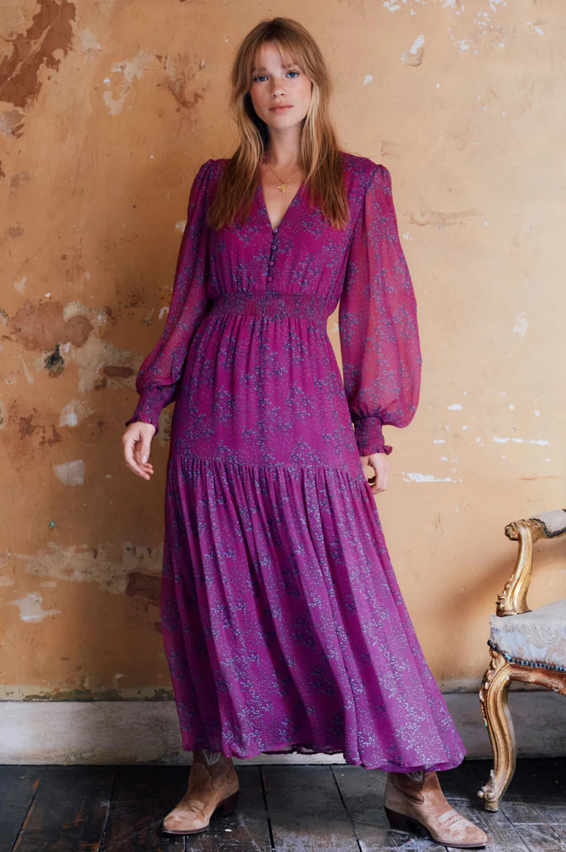 Courtney Midi Dress | Ditsy Orchid Pink | Aspiga