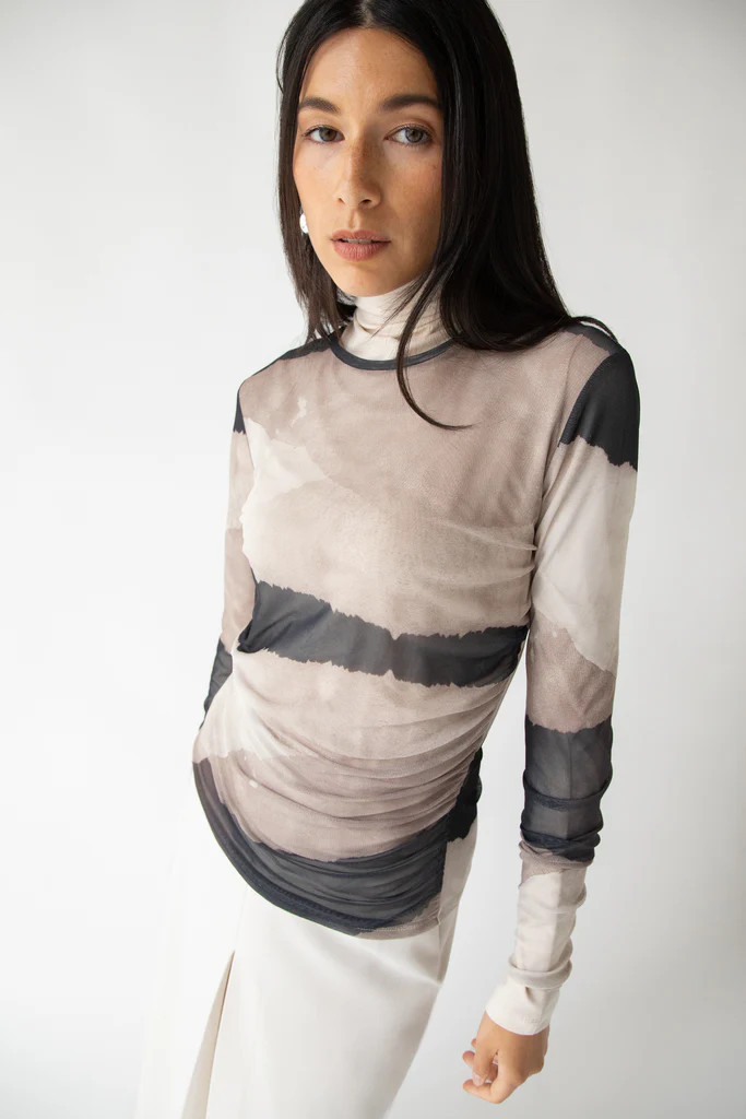 PATTERNED MESH LONG SLEEVE TOP | OAK + FORT