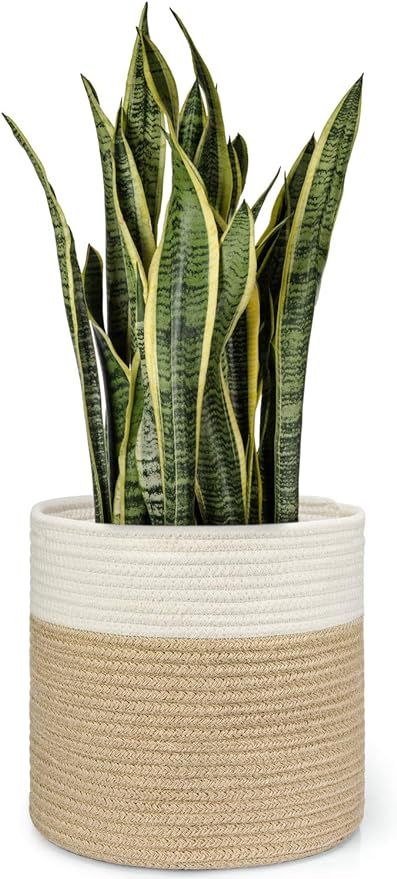 Dahey Jute Spliced Cotton Rope Plant Basket Modern Woven Storage Basket for 10" Floor Indoor Plan... | Amazon (US)
