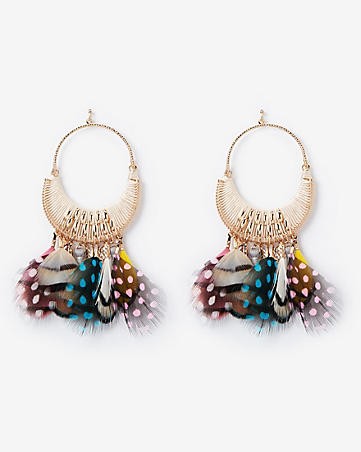 beaded half circle wrap feather drop earrings | Express
