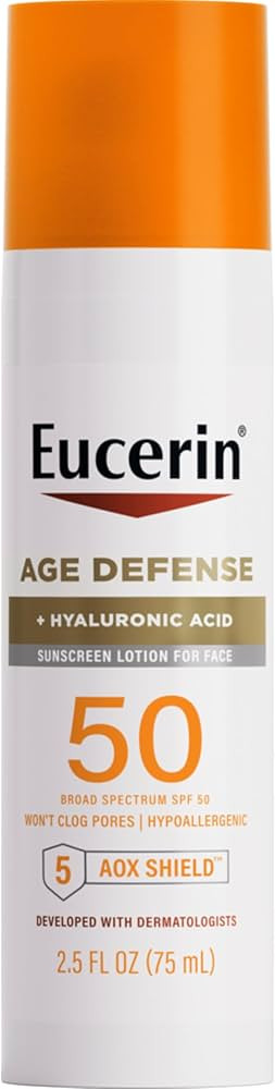 Eucerin Sun Age Defense SPF 50 Face Sunscreen Lotion with Hyaluronic Acid, Hypoallergenic, Non-Co... | Amazon (US)