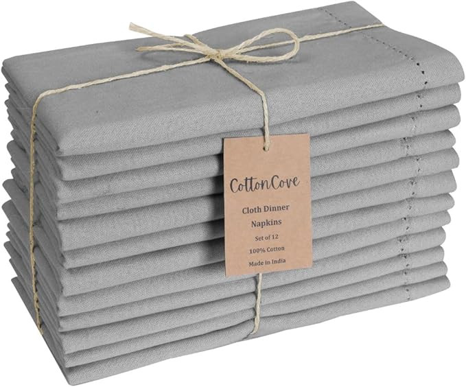 Hemstitch Cloth Dinner Napkins Cotton Set of 12 - Soft Durable Washable - Ideal for Farmhouse Par... | Amazon (US)