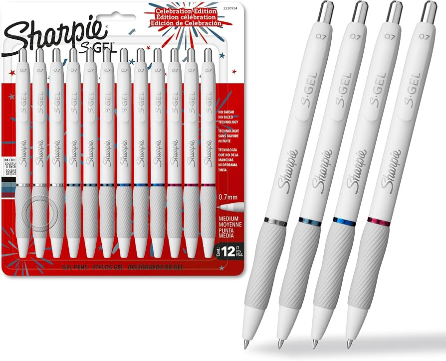 Sharpie S-Gel Pens, Pearl White Body, Fashion Barrel, Medium Point (0.7mm), Colorful Ink, 12 Coun... | Amazon (US)