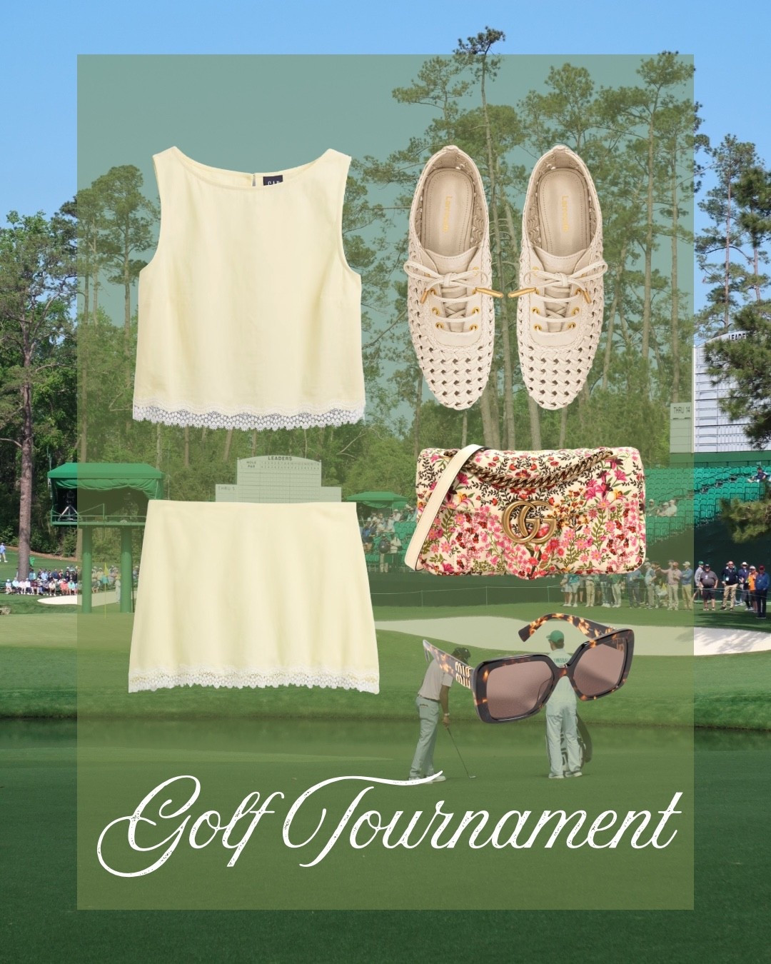 Gap linen yellow set golf tournament outfit the masters lace shoes sunglasses spring 

#LTKootd