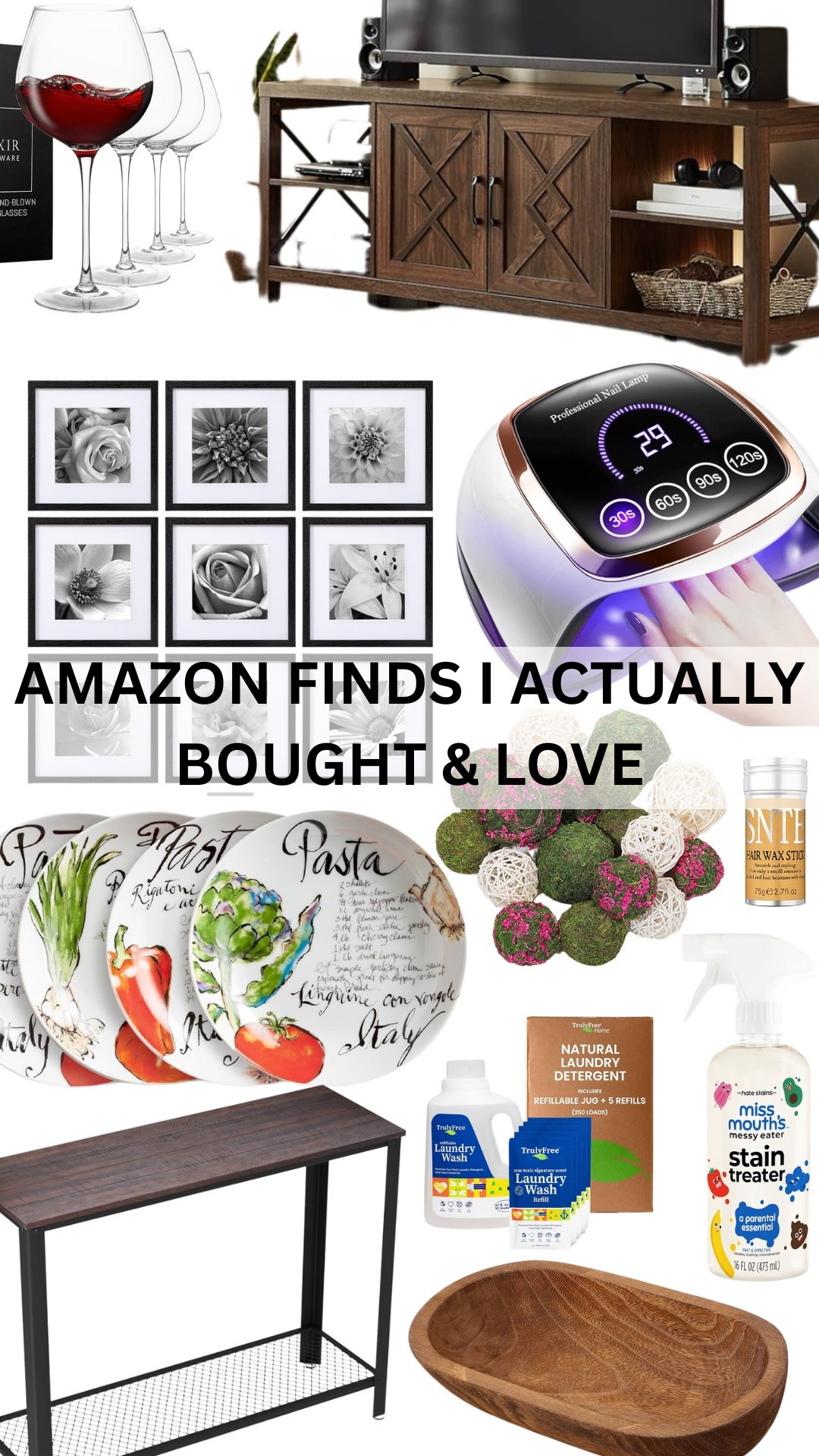 amazon finds that i actually bought & love 
wine glasses, red wine glasses
gallery wall frames, picture frames, gallery wall picture frames 
tv stand
moss balls, wooden bowl
pasta bowls, pasta bowl set 

#LTKFindsUnder50 #LTKHome #LTKFindsUnder100