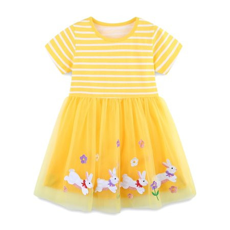 Bainana Toddler Girls Easter Summer Dress Bunny Print Short Sleeve Crew Neck Dresses Fashion Cute Little Girls Festival Mesh Dress Yellow Size 4-5 Years | Walmart (US)