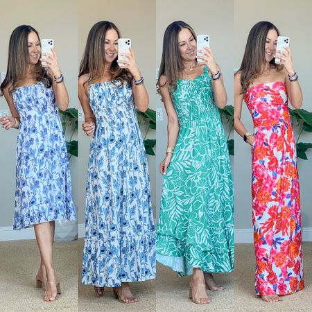 💥Sale on all 4 Petite friendly floral summer dresses. 
See below for codes & sizing info  
For reference: I’m 5’1”, 109lbs
Dresses all size small

Dress 1 - small, adjustable straps, runs like an xs/s
30% Off code 30YC1XAX

Dress 2 - small, adjustable straps, and pockets, Runs tts
25% off (10% off Coupon + 15% code EU72UT45)

Dress 3 - small, runs a little big in the smocked bodice. 
40% off (5% off Coupon + 35% off code 35UQN31I)

Dress 4 - small, runs like an xs/small, has pockets, longer than the others. I need to wear heels with this one.
37% off (32% off + 5% off code YO5P3D38)

Heels - 3”, TTS, extremely comfortable 
Favorite Strapless bra TTS

Clear strap heels are 3" and very comfortable and stable.  I linked y favorite strapless bra and my necklace set.  Garden wedding | vacation dress.

#LTKsalealert #LTKunder50 #LTKstyletip