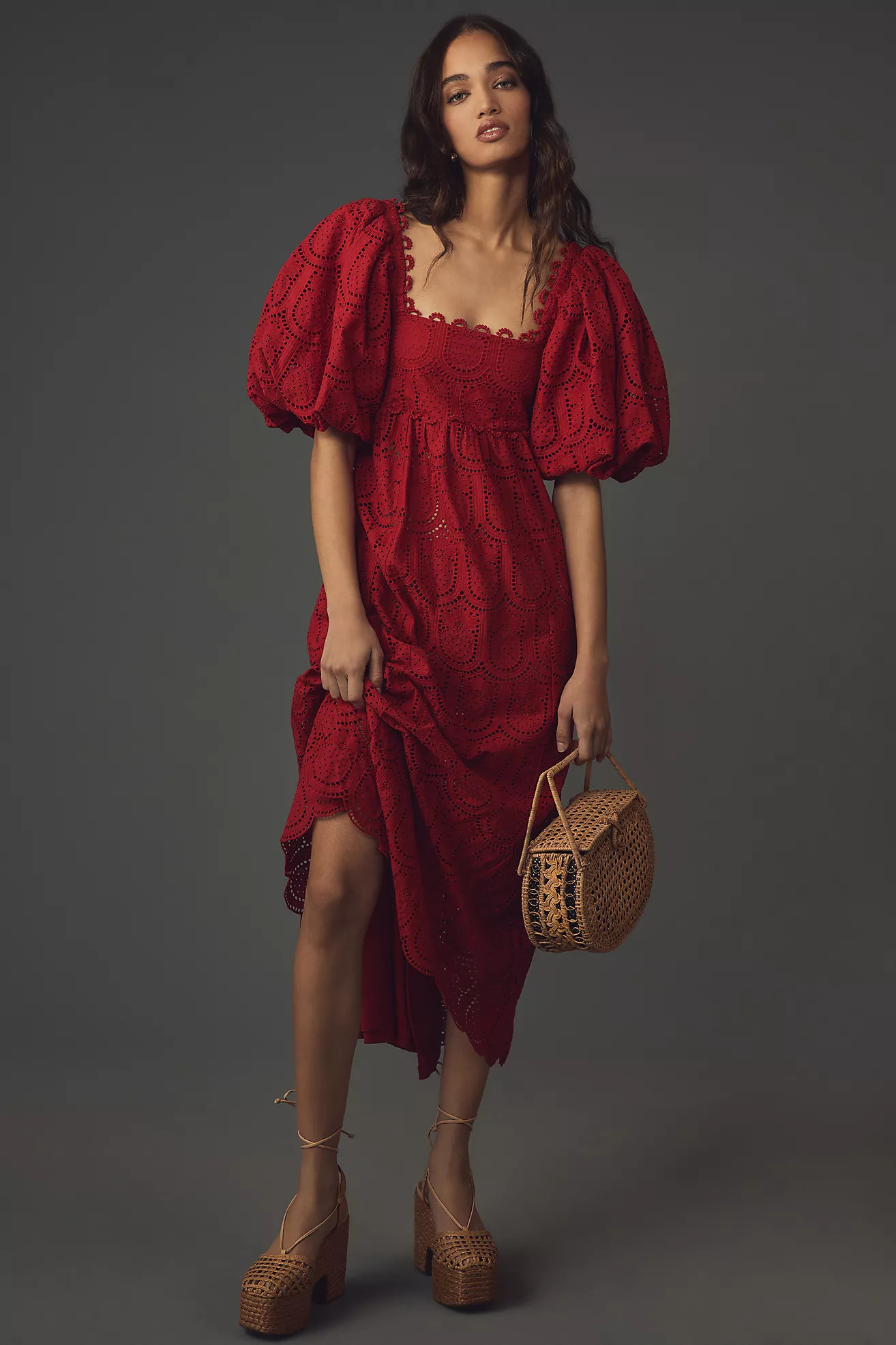 Farm Rio x Anthropologie Pineapple Eyelet Puff-Sleeve Square-Neck Maxi Dress | Anthropologie (US)