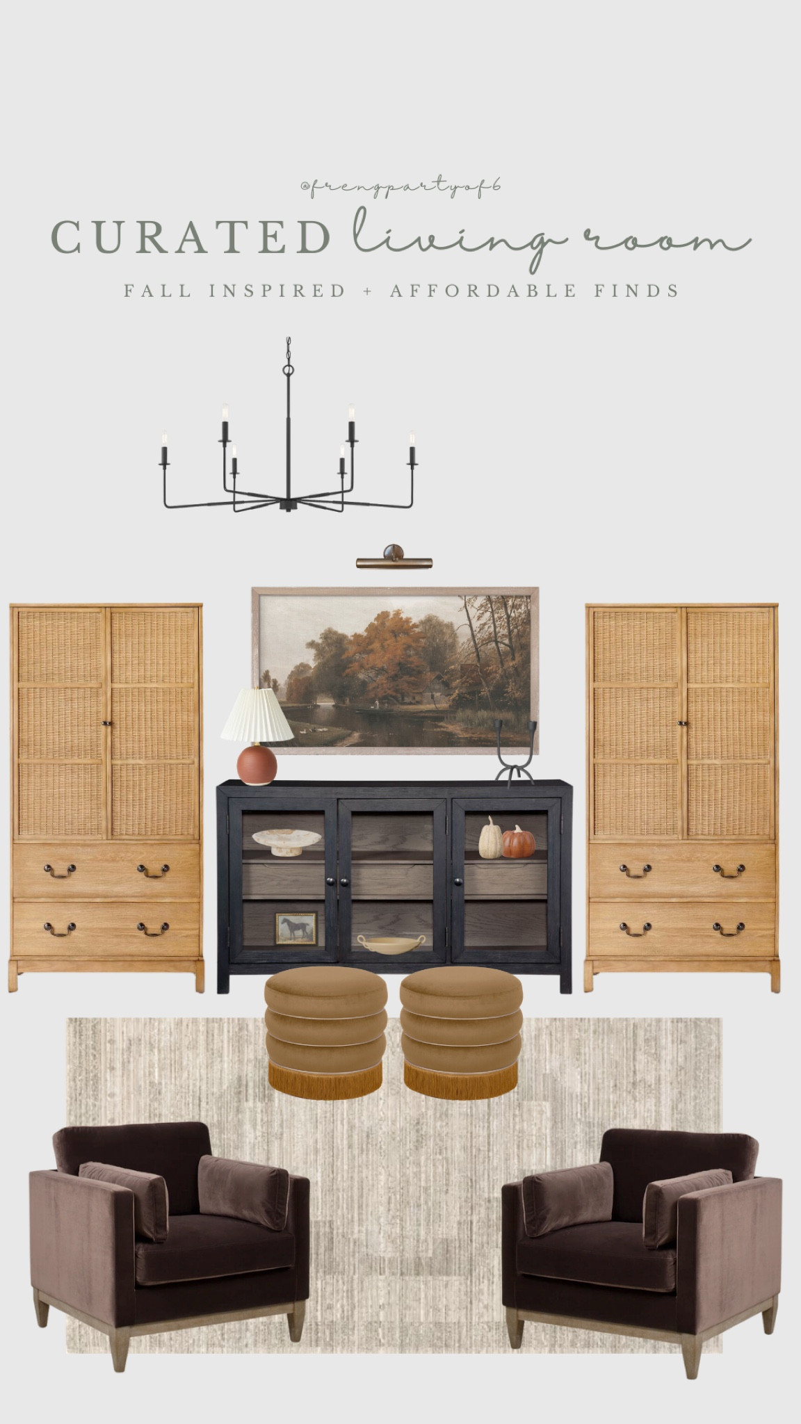 Have a large tv wall and need extra storage? Pair cabinets on either side of a media console! This console is $130 off, and the side cabinets are 40% off right now! Love these velvet ottomans and velvet chairs 😍 living room furniture, area rug, tv stand, chandelier, interior decor 

#LTKhome #LTKsalealert #LTKstyletip